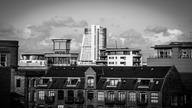 Building stands above the surroundings.