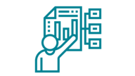 icon showing a figure interpreting data 