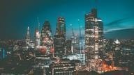 City skyline at night.